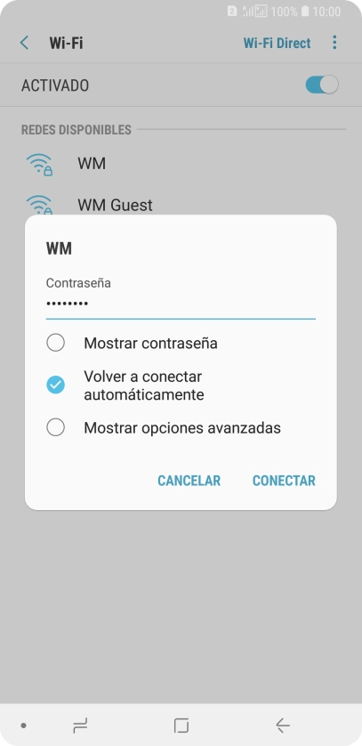 Introduce la contraseña de la red wifi y pulsa CONECTAR.
