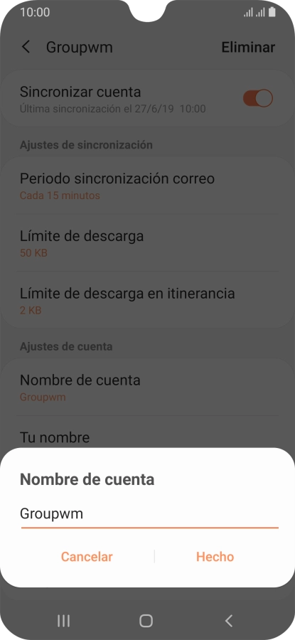Introduce el nombre deseado de la cuenta de correo electrónico y pulsa Hecho.