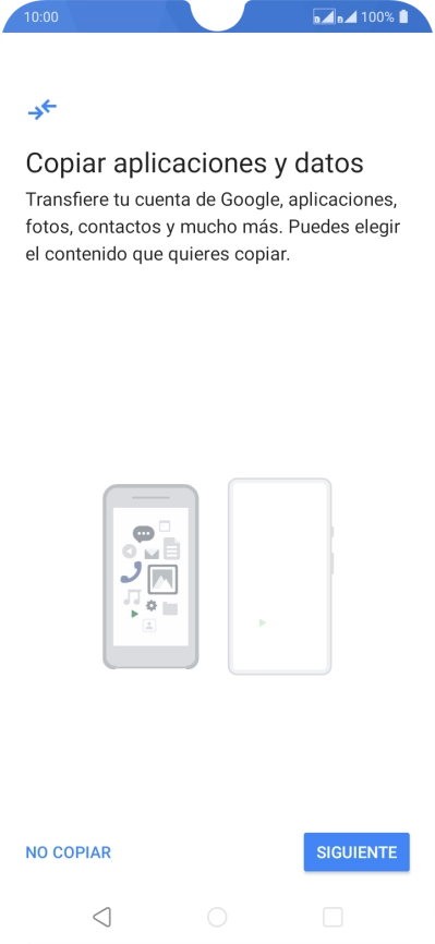 Puedes transferir el contenido de otro teléfono cuando activas tu teléfono por primera vez y cuando lo has restablecido. Cuando aparezca en la pantalla del teléfono esta imagen, ya está listo para la transmisión del contenido del otro teléfono.