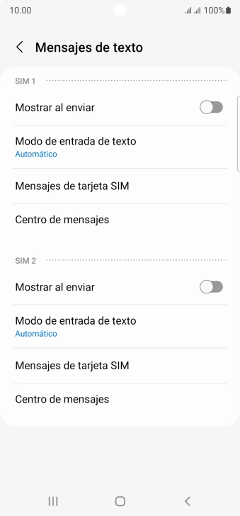 Pulsa Centro de mensajes bajo la tarjeta SIM deseada.