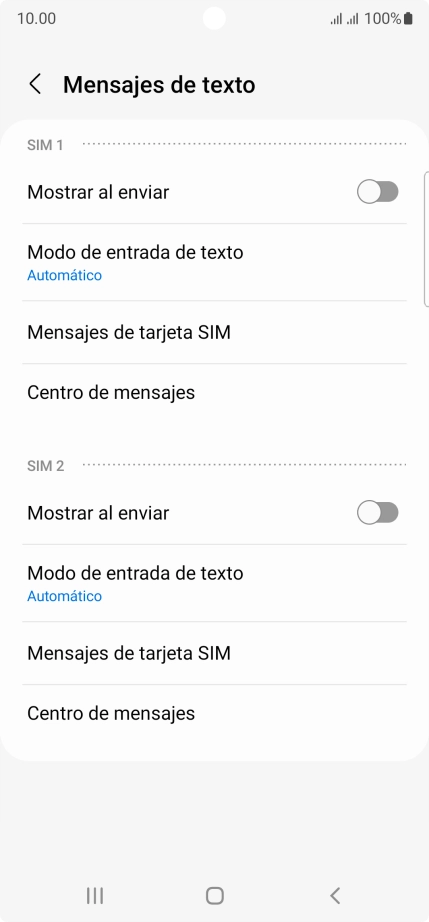 Pulsa Centro de mensajes bajo la tarjeta SIM deseada.