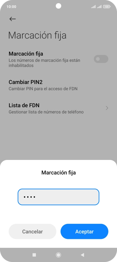 Introduce el código PIN2 y pulsa Aceptar.