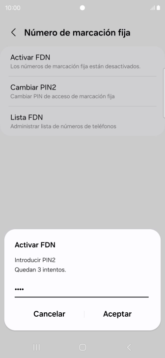 Introduce el código PIN2 y pulsa Aceptar.