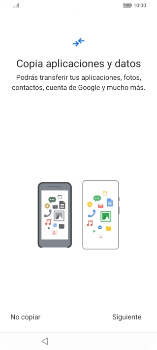 Puedes transferir el contenido de otro teléfono cuando activas tu teléfono por primera vez y cuando lo has restablecido. Cuando aparezca en la pantalla del teléfono esta imagen, ya está listo para la transmisión del contenido del otro teléfono.