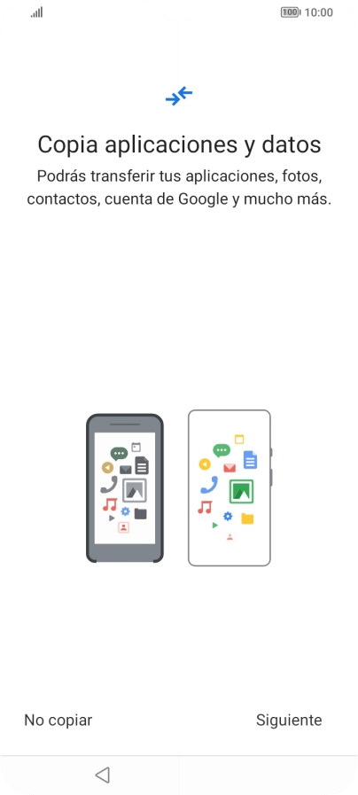 Puedes transferir el contenido de otro teléfono cuando activas tu teléfono por primera vez y cuando lo has restablecido. Cuando aparezca en la pantalla del teléfono esta imagen, ya está listo para la transmisión del contenido del otro teléfono.