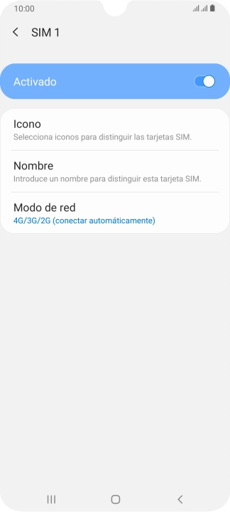 Pulsa el indicador para activar o desactivar el uso de la tarjeta SIM.