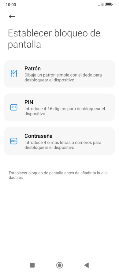 Pulsa el código de seguridad deseado.