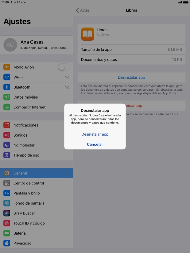 Pulsa Desinstalar app.