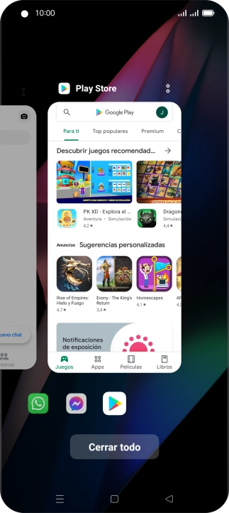 Para cerrar una sola aplicación en ejecución, desliza el dedo hacia arriba sobre la aplicación deseada.