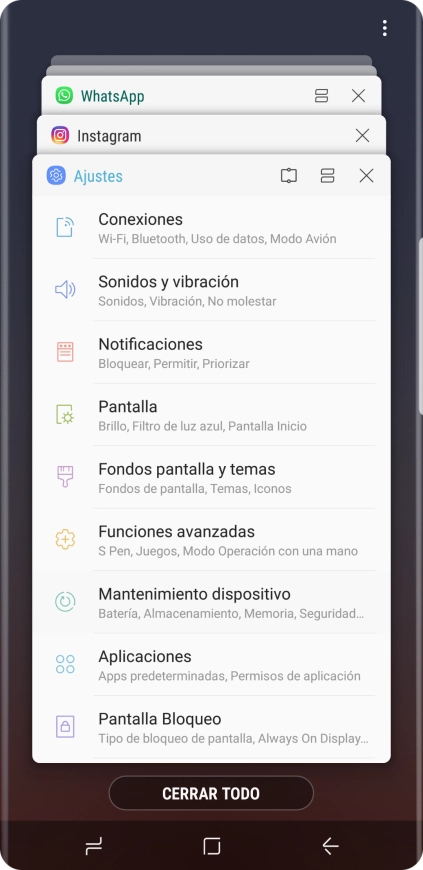 Para cerrar una sola aplicación en ejecución, desliza el dedo hacia la derecha sobre la aplicación deseada.