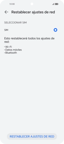 Pulsa RESTABLECER AJUSTES DE RED.