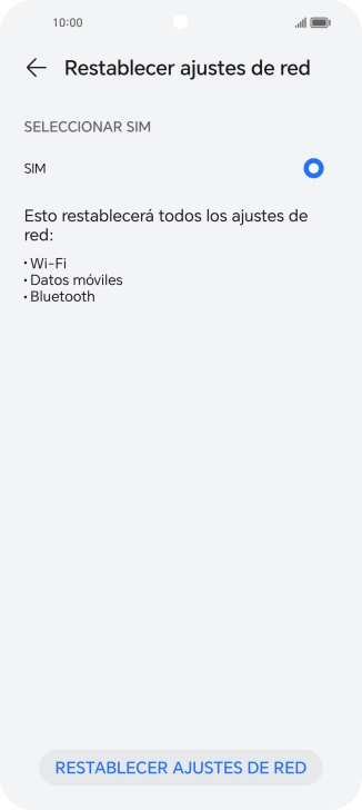 Pulsa RESTABLECER AJUSTES DE RED.