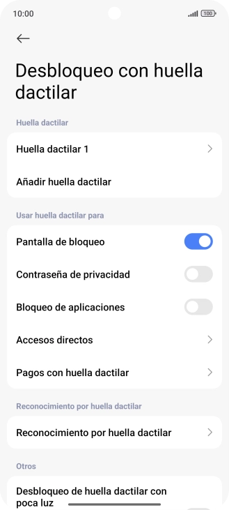Pulsa  el indicador junto a los ajustes deseados para activarlos o desactivarlos.