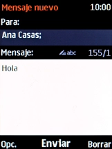 Pulsa la tecla de navegación cuando termines de escribir el mensaje corto.