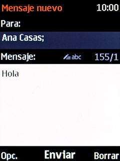 Pulsa la tecla de navegación cuando termines de escribir el mensaje corto.