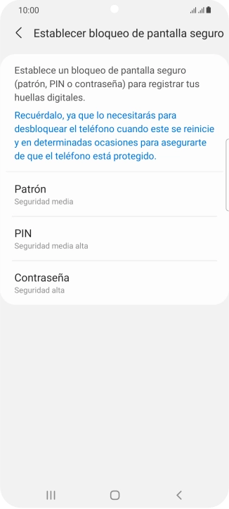 Pulsa el código de seguridad deseado y sigue las indicaciones de la pantalla para crear un código de seguridad del teléfono adicional.