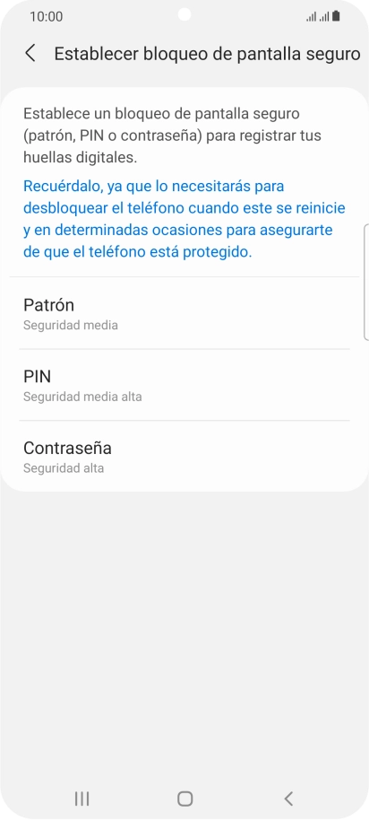 Pulsa el código de seguridad deseado y sigue las indicaciones de la pantalla para crear un código de seguridad del teléfono adicional.