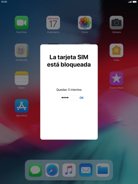 Si es necesario desbloquear la tarjeta SIM, introduce el código PIN y pulsa OK.