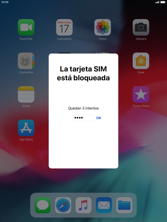 Si es necesario desbloquear la tarjeta SIM, introduce el código PIN y pulsa OK.