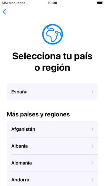 Pulsa el país o el área deseados.