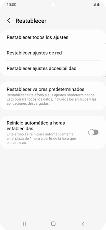 Pulsa Restablecer valores predeterminados.