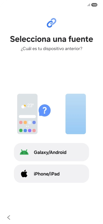 Pulsa el ajuste deseado y sigue las instrucciones de la pantalla para transferir el contenido del otro teléfono.