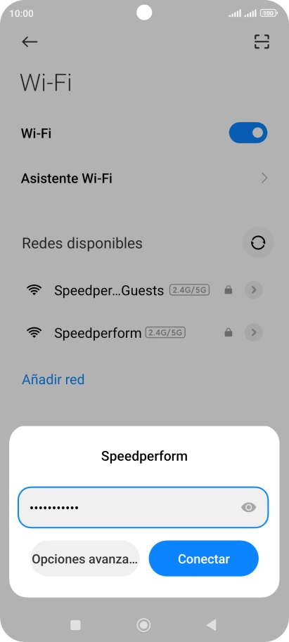 Introduce la contraseña de la red wifi y pulsa Conectar.