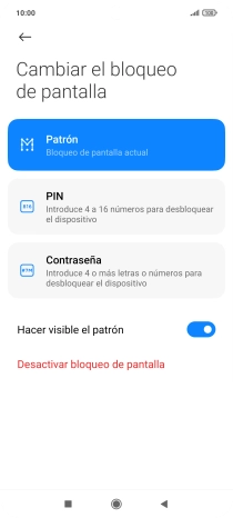 Pulsa Desactivar bloqueo de pantalla e introduce el código de seguridad actual.