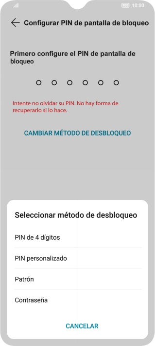 Pulsa el código de seguridad deseado y sigue las indicaciones de la pantalla para crear un código de seguridad del teléfono adicional.