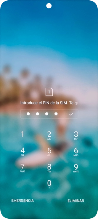 Si es necesario desbloquear la tarjeta SIM, introduce el código PIN y pulsa el icono de aceptar.