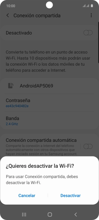 Si la función de wifi está activada, pulsa Desactivar.