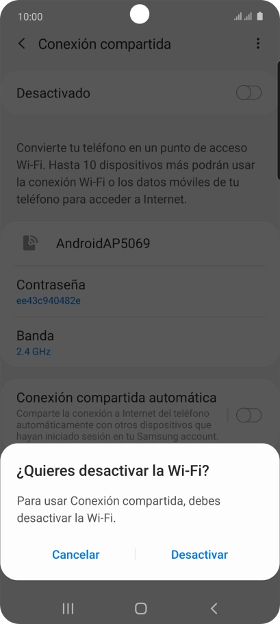 Si la función de wifi está activada, pulsa Desactivar.