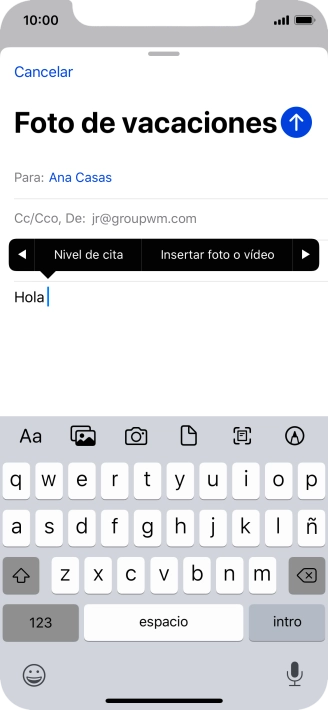 Pulsa Insertar foto o vídeo y sigue las indicaciones de la pantalla para adjuntar una fotografía o un videoclip.