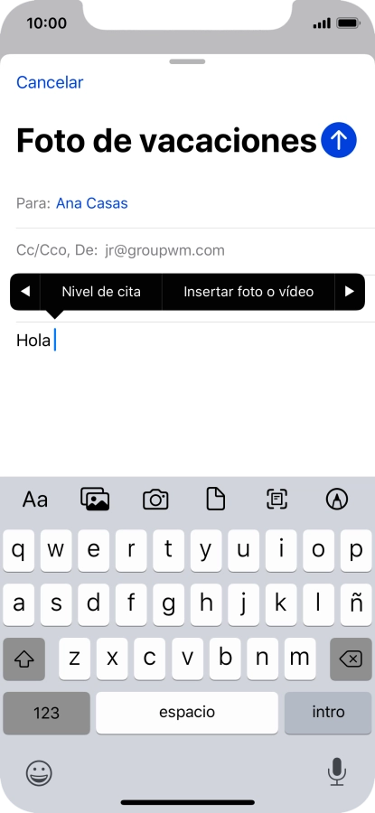 Pulsa Insertar foto o vídeo y sigue las indicaciones de la pantalla para adjuntar una fotografía o un videoclip.