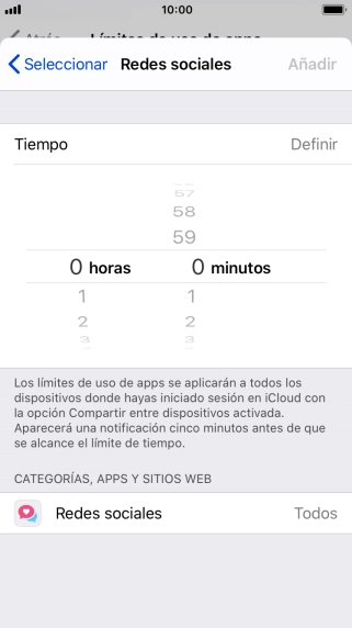 Configura el límite de tiempo deseado para el uso de la categoría seleccionada.