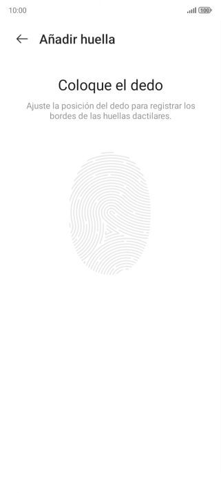 Sigue las indicaciones de la pantalla para crear una huella digital como código de seguridad.