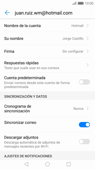 Pulsa Nombre de la cuenta e introduce el nombre de la cuenta de correo electrónico.