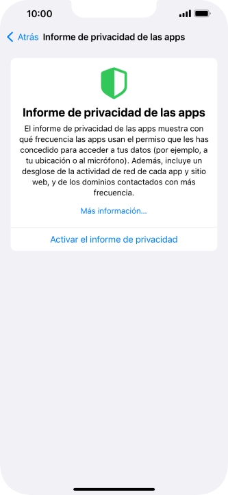 Pulsa Activar el informe de privacidad para activar la función.