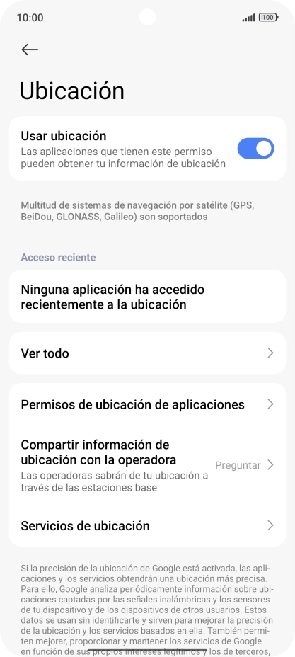 Pulsa Permisos de ubicación de aplicaciones.