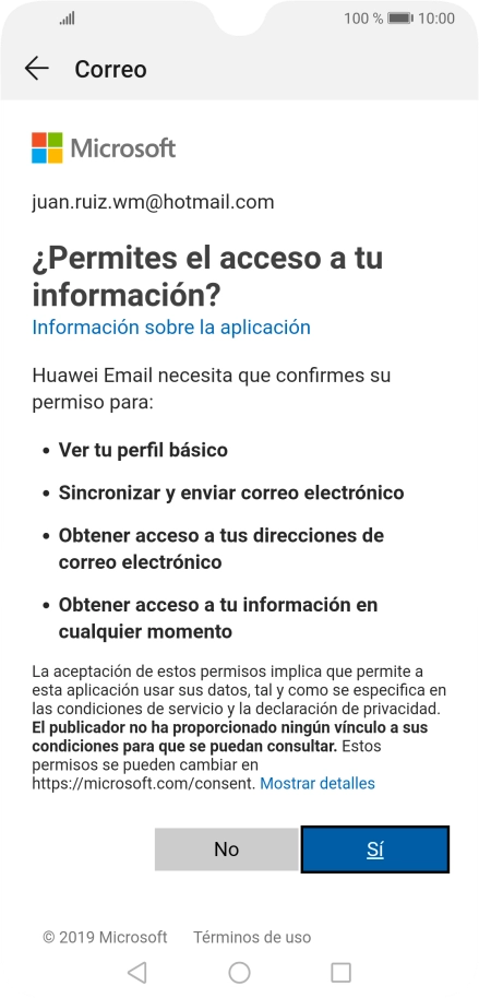 Si aparece en la pantalla esta imagen, tu cuenta de correo electrónico ha sido reconocida y configurada automáticamente. Sigue las indicaciones de la pantalla para introducir más información y terminar la configuración.