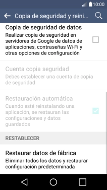 Pulsa Restaurar datos de fábrica.