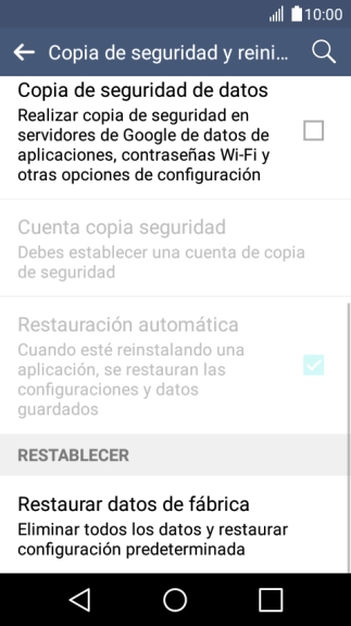 Pulsa Restaurar datos de fábrica.