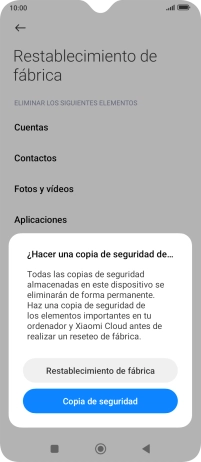 Pulsa Restablecimiento de fábrica.