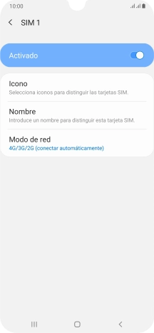 Pulsa el indicador para activar o desactivar el uso de la tarjeta SIM.