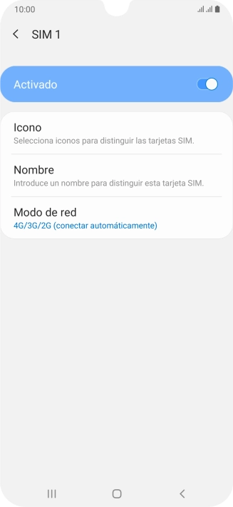 Pulsa el indicador para activar o desactivar el uso de la tarjeta SIM.
