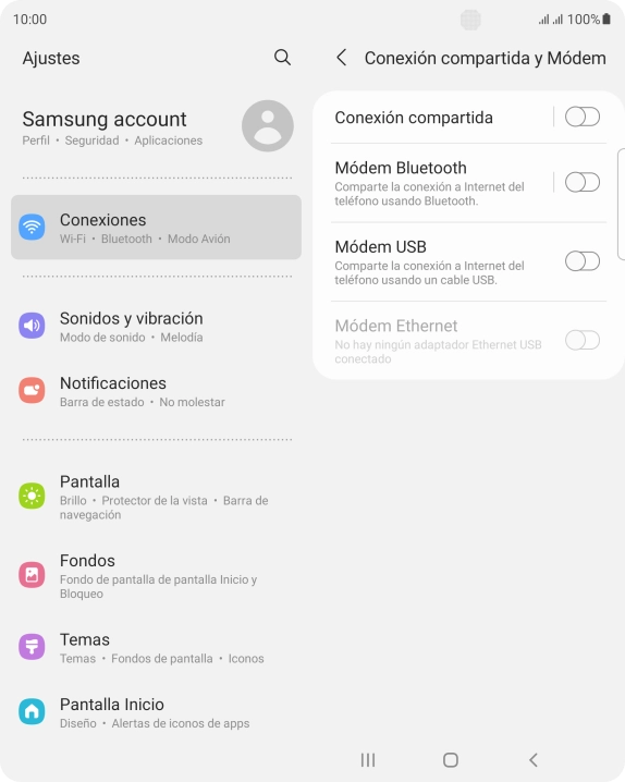 Pulsa Conexión compartida.
