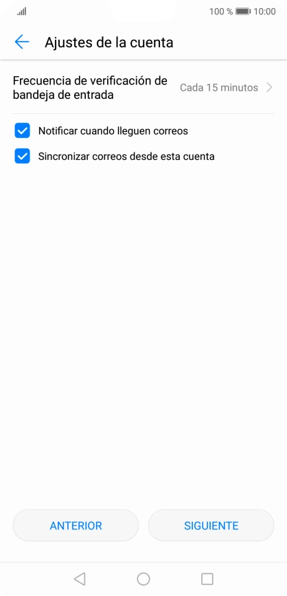 Pulsa Frecuencia de verificación de bandeja de entrada.