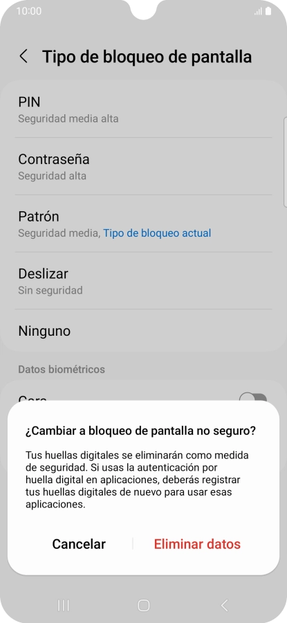 Pulsa Eliminar datos.