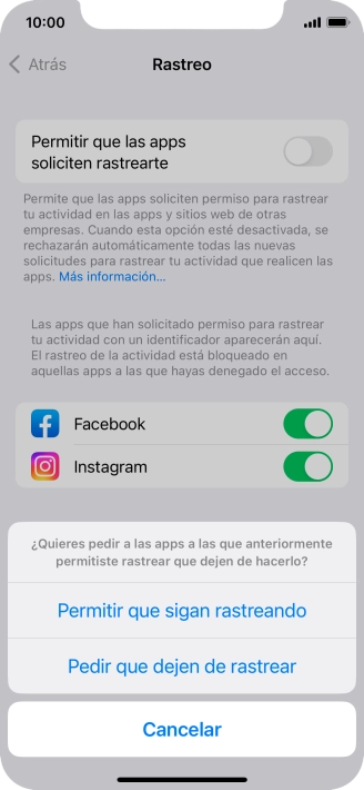 Si desactivas la función, pulsa el ajuste deseado.