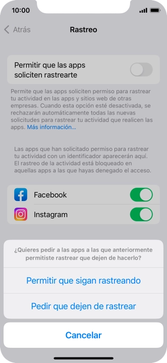 Si desactivas la función, pulsa el ajuste deseado.
